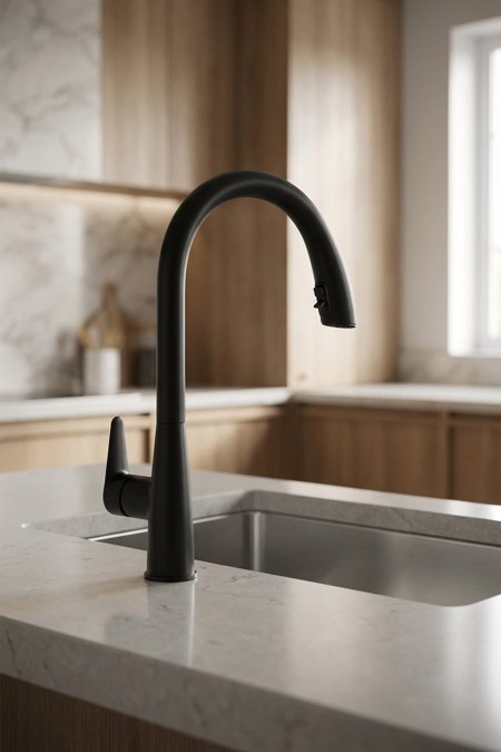 حنفية مطبخ أسود مطفي عالية